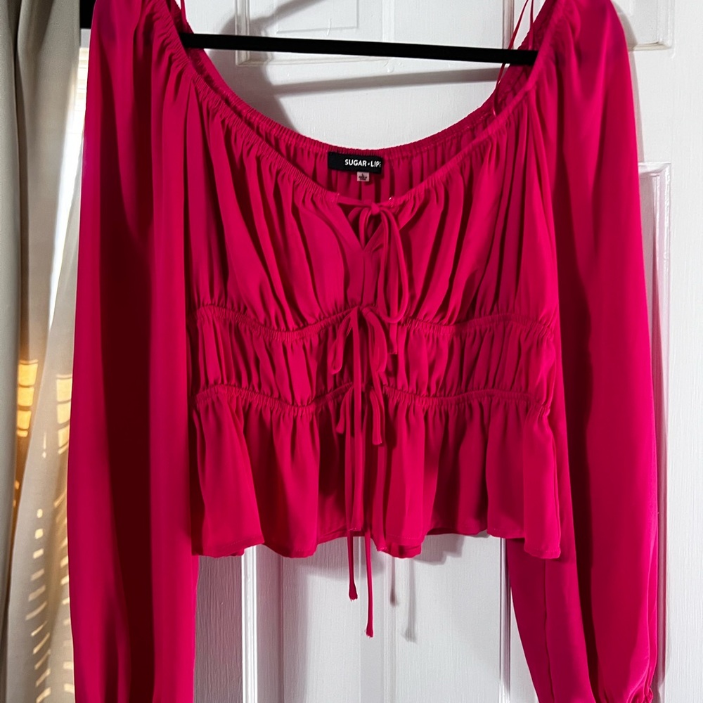 Sugarlips Fuchsia Blouse with Ruffle Detail